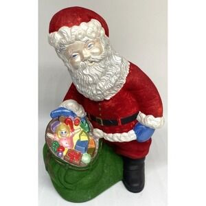 Flocked Ceramic Santa Claus with Toy Sack 8"‎ Figurine Vintage